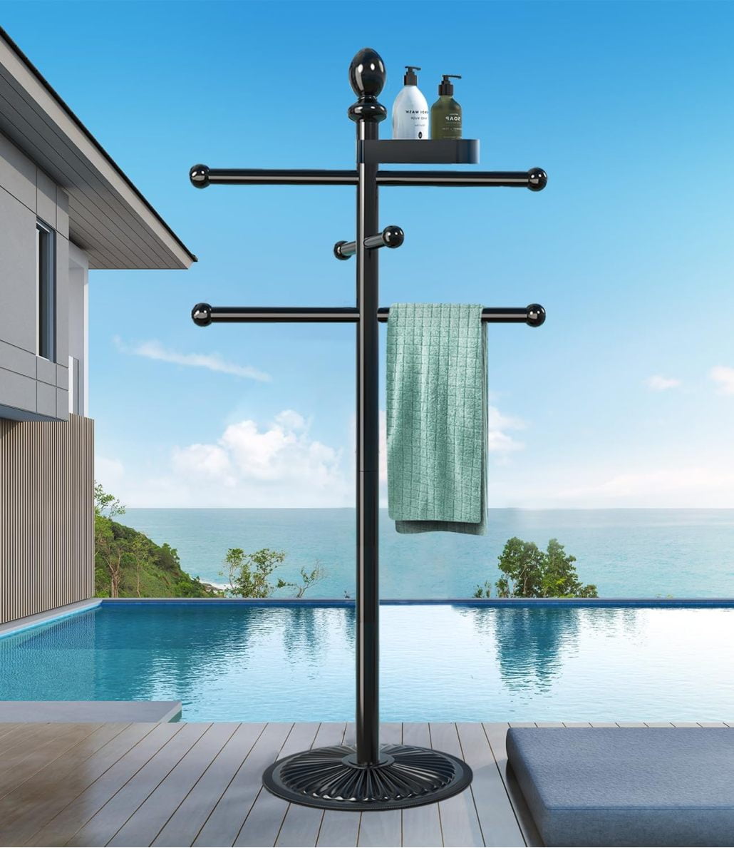 Pool Outdoor Towel Rack, 6 Bars Metal Heavy Duty Never Tilt Pool ...