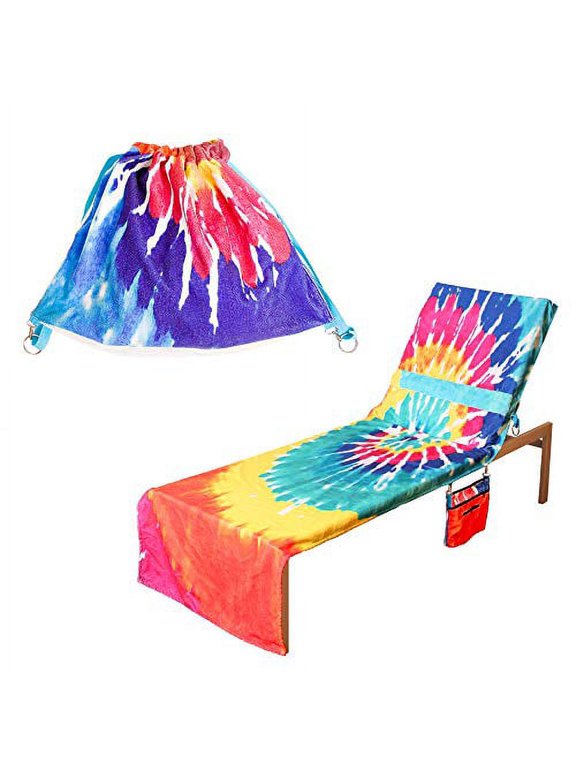 Tie Dye Lounge Chair Towel Backpack Plush Convertible with Large Mesh Pocket 2 Piece