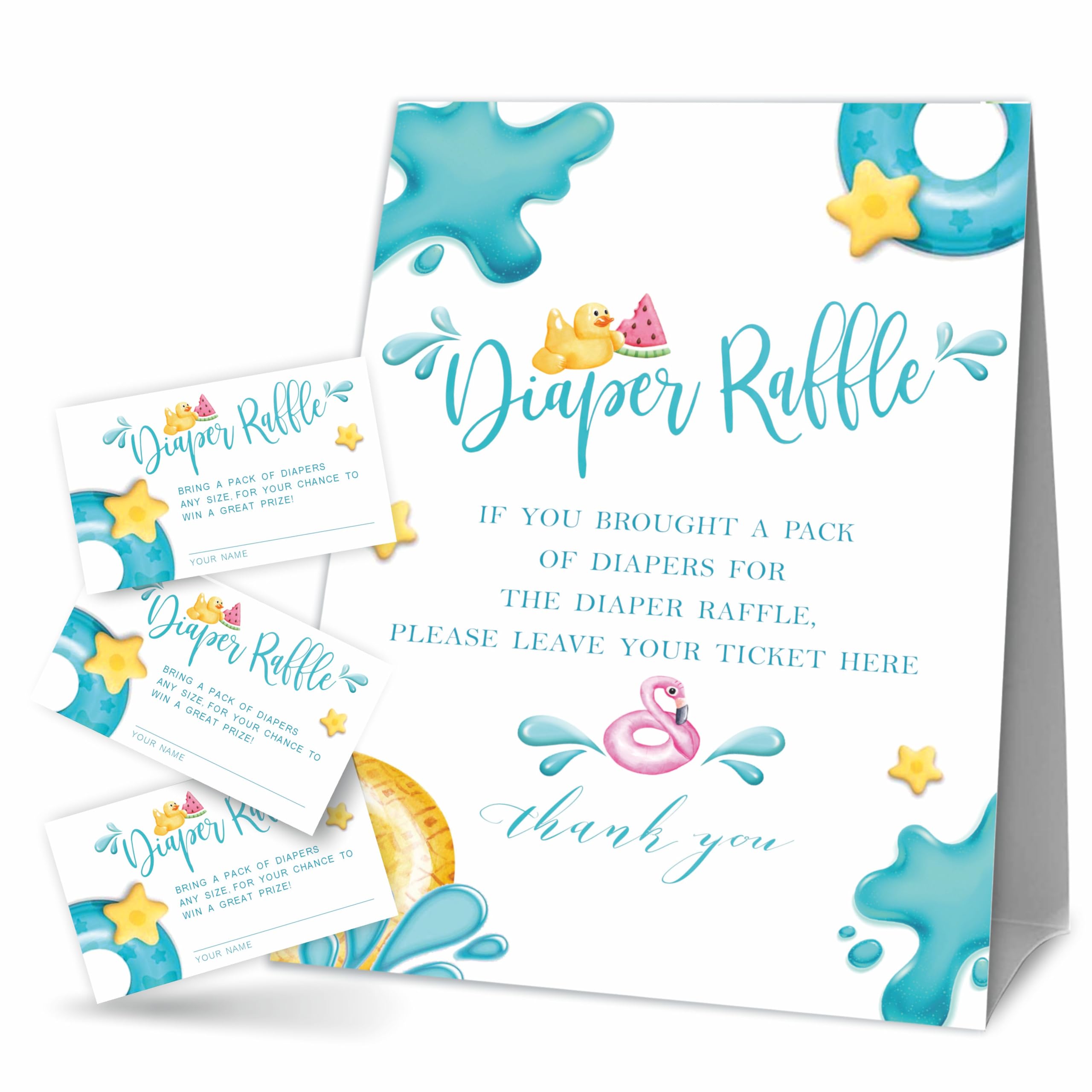 Pool Party Baby Shower Games, 1 Diaper Raffle Standing Sign & 50 ...