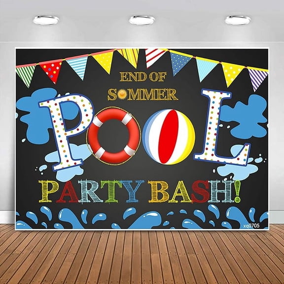 Pool Party Backdrop Summer Swimming Balls Lifebuoy Water Wave Ripple Tropical Hawaiian Background Kids Boy Girl Birthday Cake Table Decor Banner Portrait Photobooth Selfie Props Supplies 5.9x3.6ft