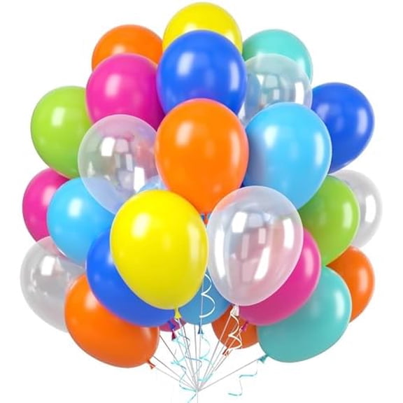 Pool Party Balloons, 60pcs 12 Inch Blue Green Orange Yellow Hot Pink Teal Clear Balloons for Sea Life Theme Birthday Pool Beach Theme Party Decorations