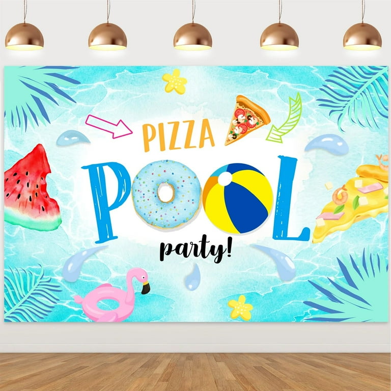 Pool Party Banner for Pool Party Decorations, Pizza Backdrop, Swim