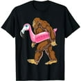 thumbnail image 1 of Pool Party Bigfoot Flamingo Men Women Sasquatch Pink Float T-Shirt, 1 of 5