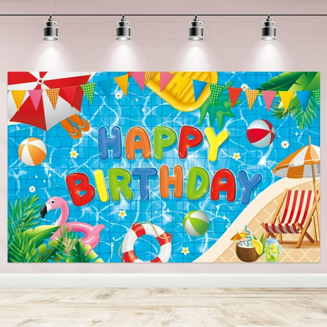Pool Party Birthday Decorations, Happy Birthday Pool Party Banner