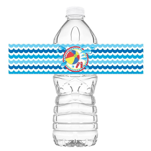 Pool Party Bottle Wraps - 20 Water Bottle Labels - Pool Party Decorations - Made in the USA - Classic