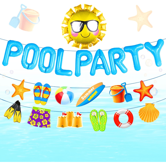 Pool Party Decoration Blue Beach Party Supplies Summer Sun Balloons for Luau Hawaii Beach Pool Party
