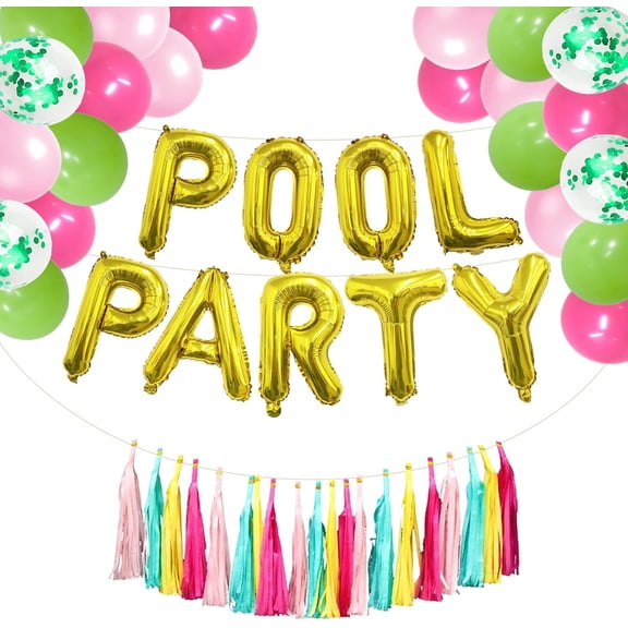 Pool Party Decorations for Girls Kids Birthday Summer Beach Party Decorations Pool Party Favors Supplies Summer Birthday Party Decorations Tropical Luau Hawaiian Party for Boys Pool Party Balloons