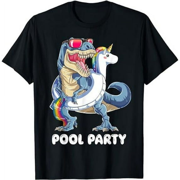 Pool Party Dinosaur Unicorn T shirt T rex Float Rainbow Gift T-Shirt