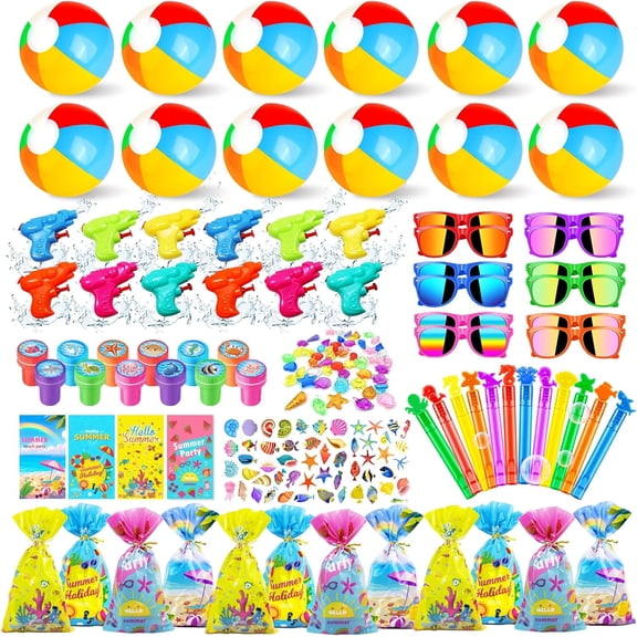 Pool Party Favors Set, 158-Piece Summer Pool Toys For Kids, Undersea Theme Decorations With Beach Balls, Sunglasses, Bubble Wands, Stamps, Crystal Shells