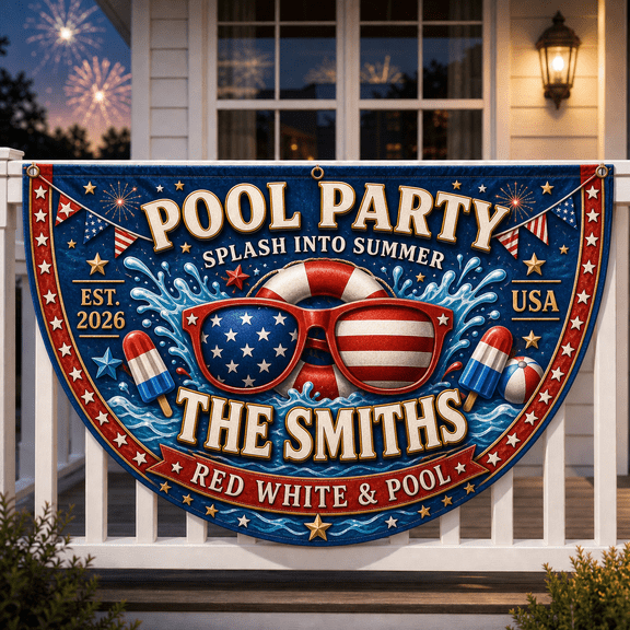 Pool Party Flag 250 Custom Patriotic Summer Banner for Family Poolside Celebrations