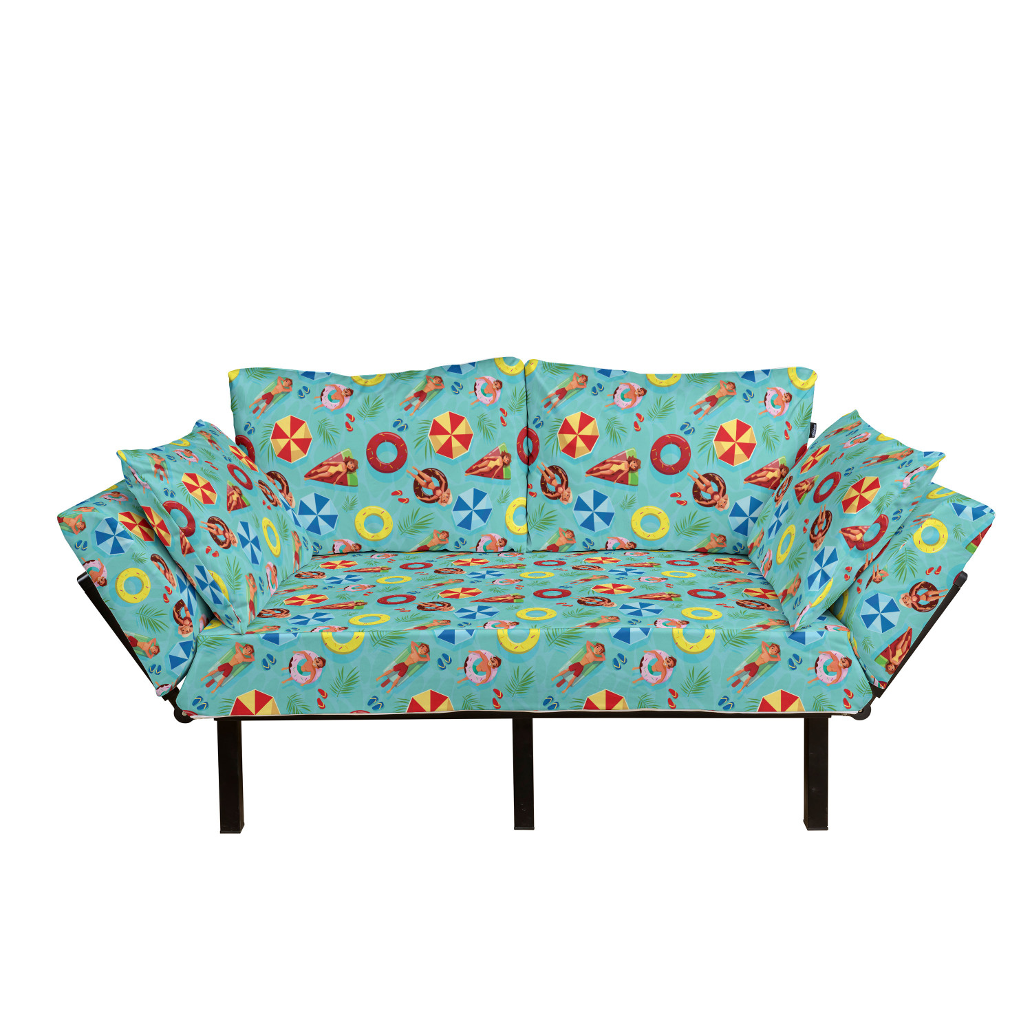 Pool Party Futon Couch, Summer Pool Doodle of People on Funny Swim ...