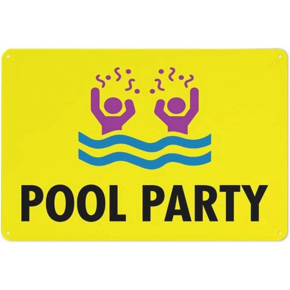 Pool Party Reflective Aluminum Sign - 8"x12", Rust Free, Weather Resistant, Waterproof, Easy To Mount - Home Pool, Resort, Community Center, Event