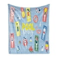 thumbnail image 1 of Pool Party Soft Flannel Fleece Blanket, Doodle Characters Swimming and Enjoying Summer Activities Top View Summer Print, Cozy Plush for Indoor and Outdoor Use, 50" x 70", Multicolor, by Ambesonne, 1 of 5