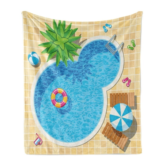 Pool Party Soft Flannel Fleece Throw Blanket, Relaxing Time Swimming Pool Fun Summer Vacation Joy and Leisure Outdoor Image, Cozy Plush for Indoor and Outdoor Use, 70" x 90", Multicolor, by Ambesonne