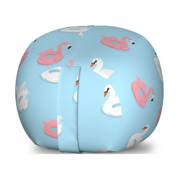 Pool Party Storage Toy Bag Chair, Summer Fun Themed Pattern of Flamingo and Swan Floats Cartoonish Art, Stuffed Animal Organizer Washable Bag, Large Size, Sky Blue Rose White, by Ambesonne