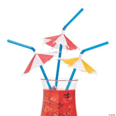 Pool Party Straws with Drink Umbrellas, Birthday, Party Supplies, 12 Pcs