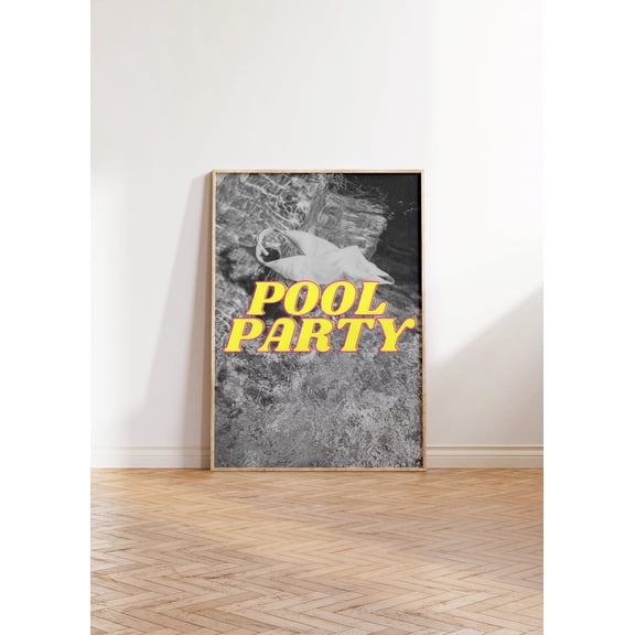 Pool Party Trendy Quote Poster, Black & White Yellow Typography Poster, Summer Pool Bikini Coastal Hot Retro Vacation Cool Aesthetic Poster Wall Art, Size 16x24 UNFFRAMED F03.1.7l2948