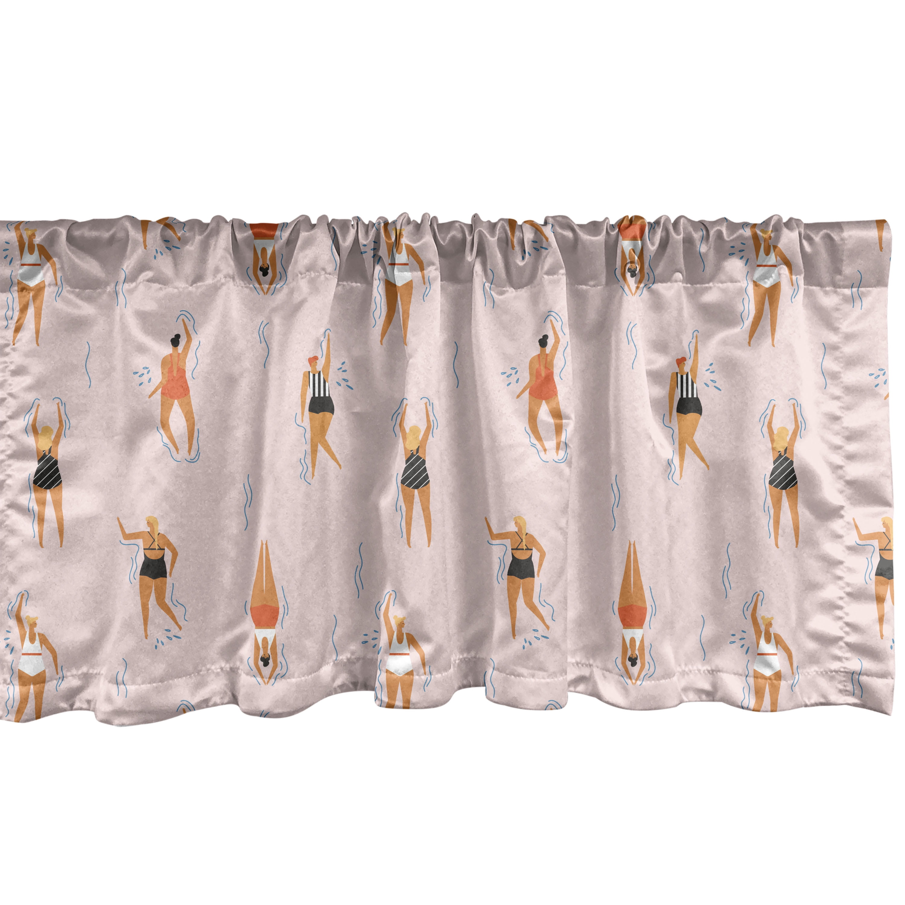 Ambesonne Pool Party Valance Pack of 2, Girls Swimming Beach Fun, 42 ...