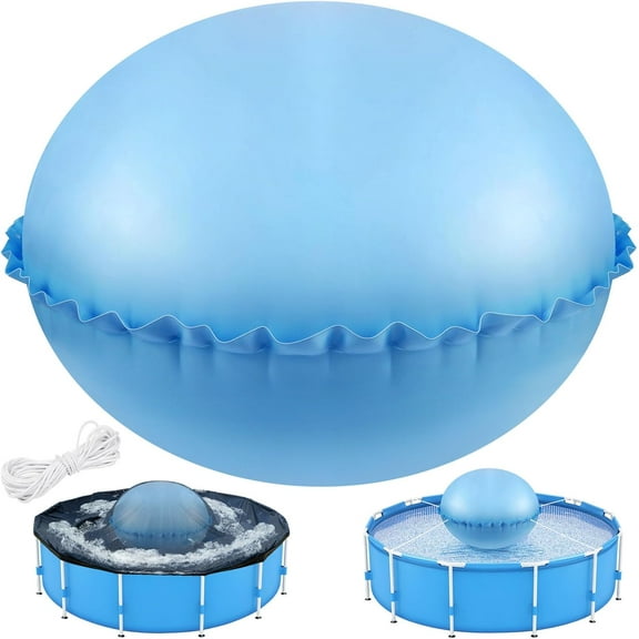 Pool Pillows for Closing Winter, 5 Feet Thick PVC Inflatable Round Air Pillow for Above Ground Pool, Ultra Cold Resistant Swimming Pool Cover Pillow Kit with Ropes, Light Blue