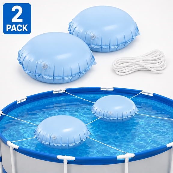 Pool Pillows for Above Ground Pool Swimming Pool Air Pillow Thick Pool Closing Winter Kit Pool Cover Float Balloon with String 3.96ft Round 2-Pack
