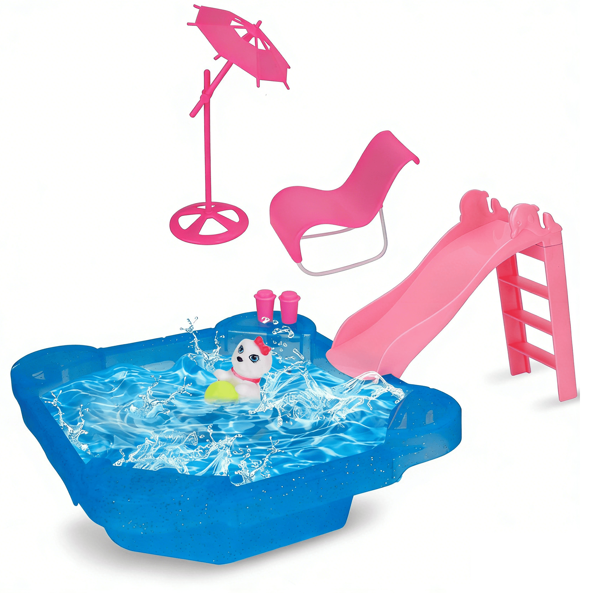 Pool Playset - Pool with Slide, Doll Pool Accessories Includes Beach ...