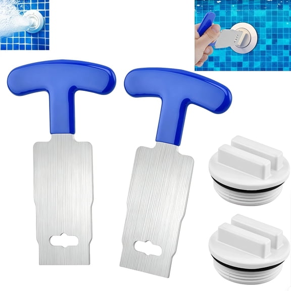Pool Plug Removal Tool with 2 Pool Plugs 1.5" Pool Freeze Plug Installation Tool with Grip Handle Cleanout Metal Eyeball Seat Removal Tool for Above Inground Pool Spa Return Jet Plug Nozzles Inlet Fi