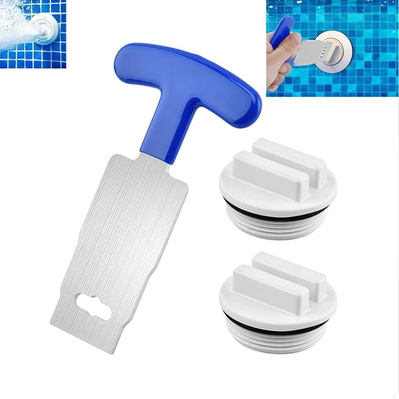 Pool Plug Removal Tool with 2 Pool Plugs 1.5" Pool Freeze Plug Installation Tool with Grip Handle Cleanout Metal Eyeball Seat Removal Tool for Above Inground Pool Spa Return Jet Plug Nozzles Inlet Fi