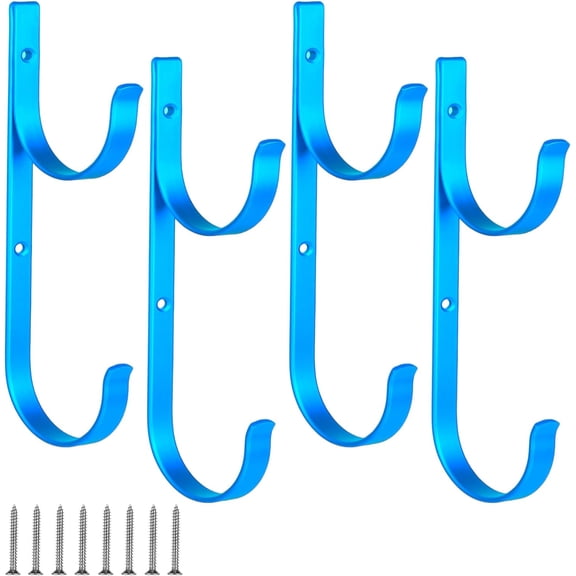 Pool Pole Hanger, 4 Pack, Pool Blue Aluminum Hooks for Poles, Pool Equipment Hooks, Pool Pole Hooks, Hooks for Pool Supplies
