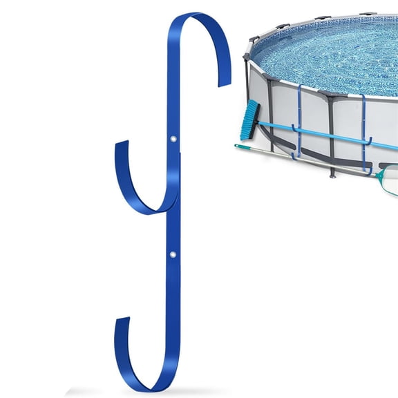 Pool Pole Hook Hanger Swimming Metal Brackets Pool Hook for Telescopic Poles, Skimmers, Leaf Rakes, Net, Brush, Vacuum Hose, Garden and Pool Accessories (Blue)
