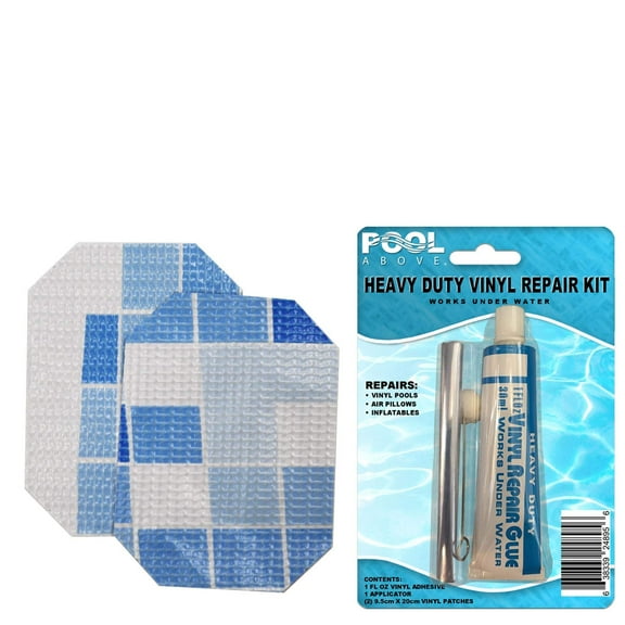 Pool Above Pool Above Vinyl Repair Kit with Clear Sealant, Ideal for Oval Power Steel Frame Pool and Other Vinyl Products, Includes Grey and Multi Patches and Strong Vinyl Glue