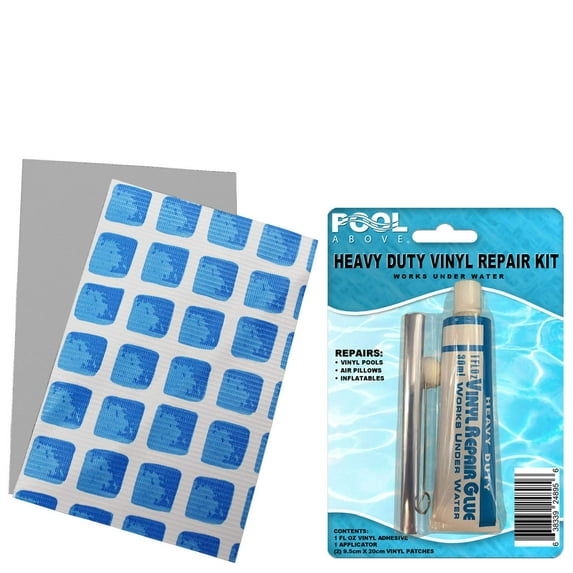Pool Above Pool Above Vinyl Repair Kit with Clear Sealant, Ideal for Ultra Frame Pools and Other Vinyl Products, Includes Gray & Blue Multi Patches and Strong Vinyl Glue