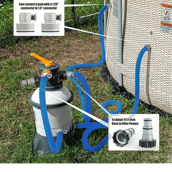 Pool Pump Hose for Above Ground Pool 1.25 Inch Pool Hose 59" Long Pool Filter Replacement Hose with Hose Clamp and Hose Adapter for Swimming Pool Compatible Accessories