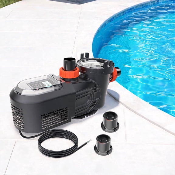 Pool Pump Inground 1.8HP with 9114GPH High Flow DC Motor, Variable Speed Pool Pump for Inground and Above Ground Swimming Pool, with Programmable Timer and Rain Cover, 220V