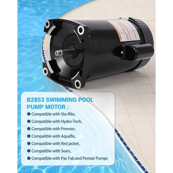 Pool Pump Motor Square Flange 1 HP, Century Replacement Single Speed 115/230V 3450 RPM, Threaded Shaft 56Y Frame for Hayward, Standard Pool Pumps (B2853 Compatible)