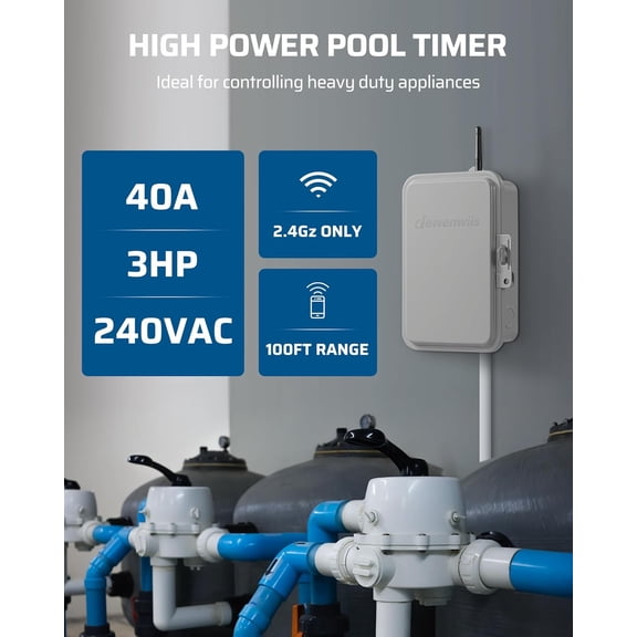 Pool Pump Timer, Outdoor Smart WiFi Box, Heavy Duty 40A 240VAC 3HP Wireless Controller Timer for Pool, Water , Compatible with Smart Phone, Alexa, Google Assistant, ETL Listed