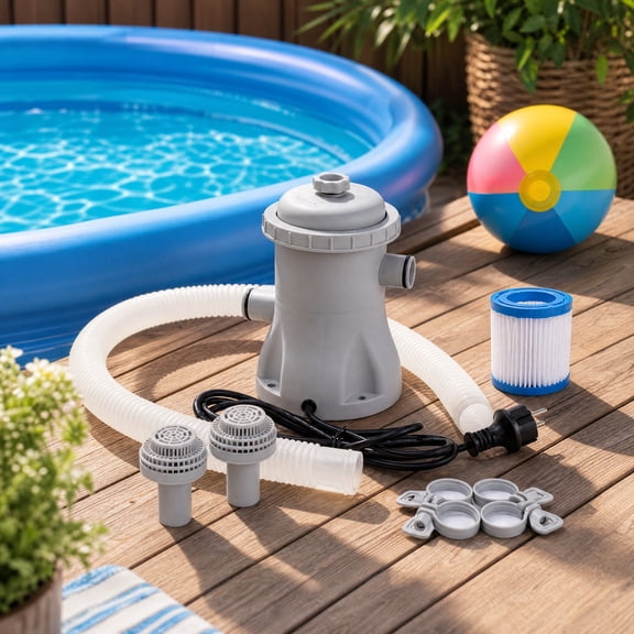 Pool Pumps Above Ground, 330 GPH Pool Filter for Inflatbale Pool with Hose, Swimming Pool Filtration System, Clear Water Circulation, Easy Setup