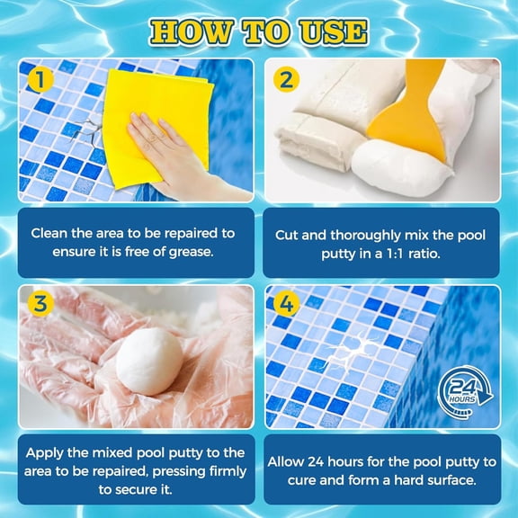 Pool Putty, 2 Part High Strength Epoxy Putty for Underwater or Above Fast Repair Leaks, Cracks, Filling, Pool Putty for Leaks Underwater, Tile, Fiberglass, Concrete, Cement and Other Surfaces