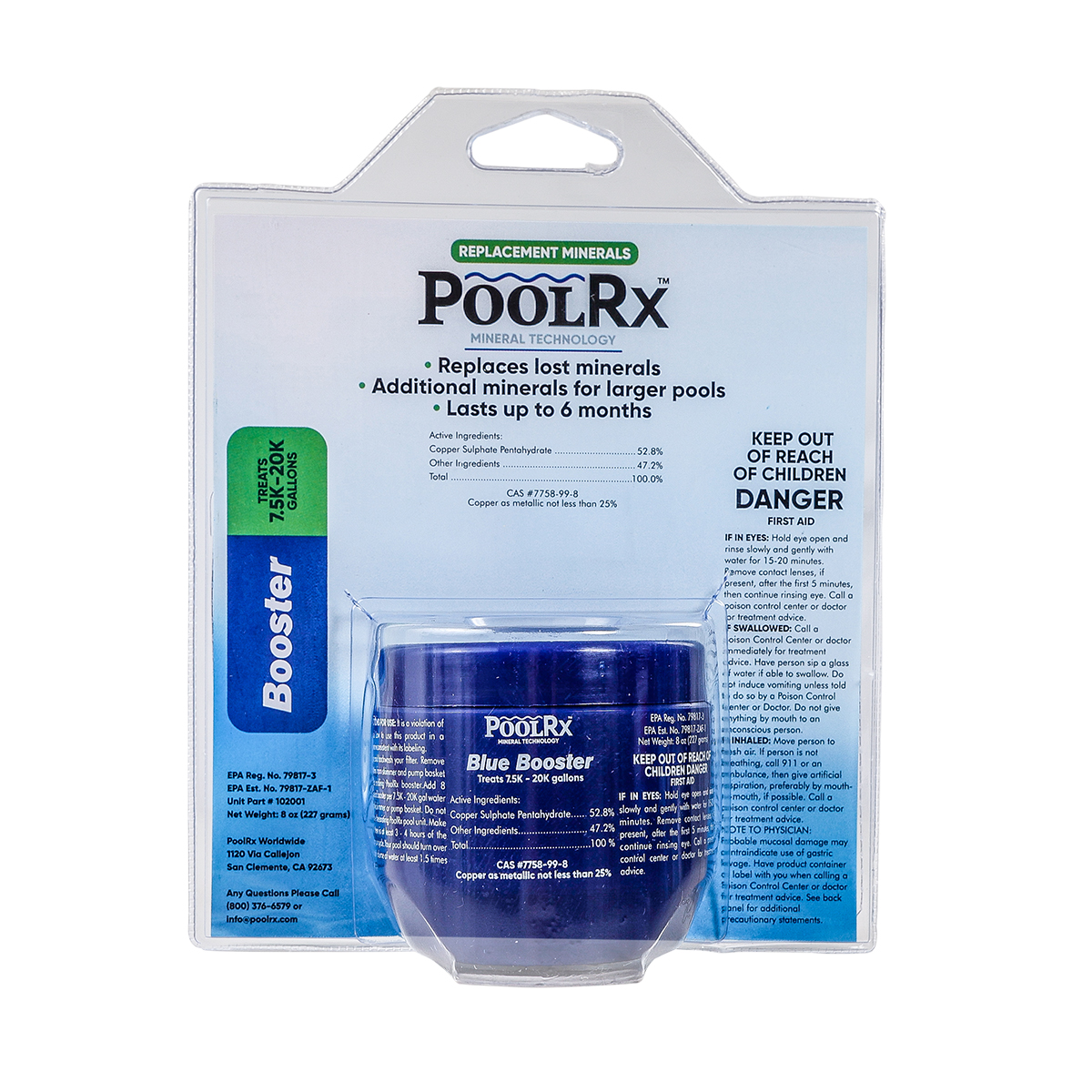 Pool RX 102001 6 Month Swimming Pool Algaecide Replacement, 8 oz, Blue