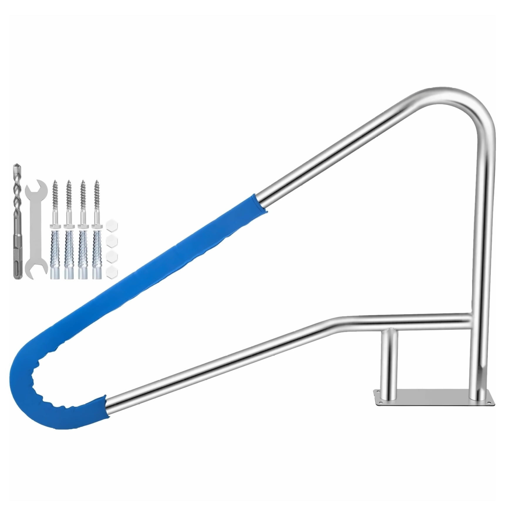 Pool Rail 55x32 Stainless Steel Handrail - 250LBS Capacity, Rustproof, with Blue Grip & Installation Kit