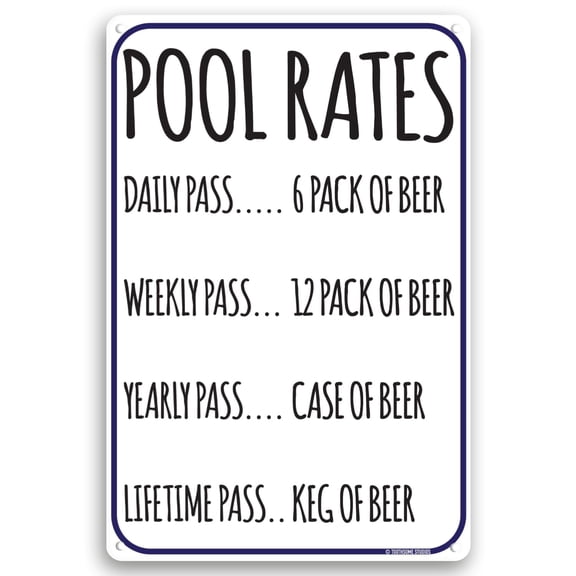 Pool Rates Funny Beer Aluminum Sign 12x8 Inch  Pool Tiki Bar Clubhouse Decor