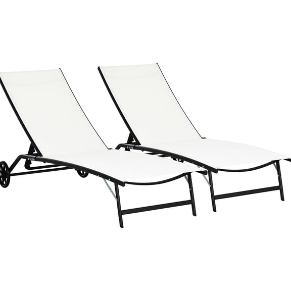 Pool Recliner Chair With Wheels - 5 Adjustable Settings, Cream White For Poolside Yard Sunbathing Angles, 2 Piece