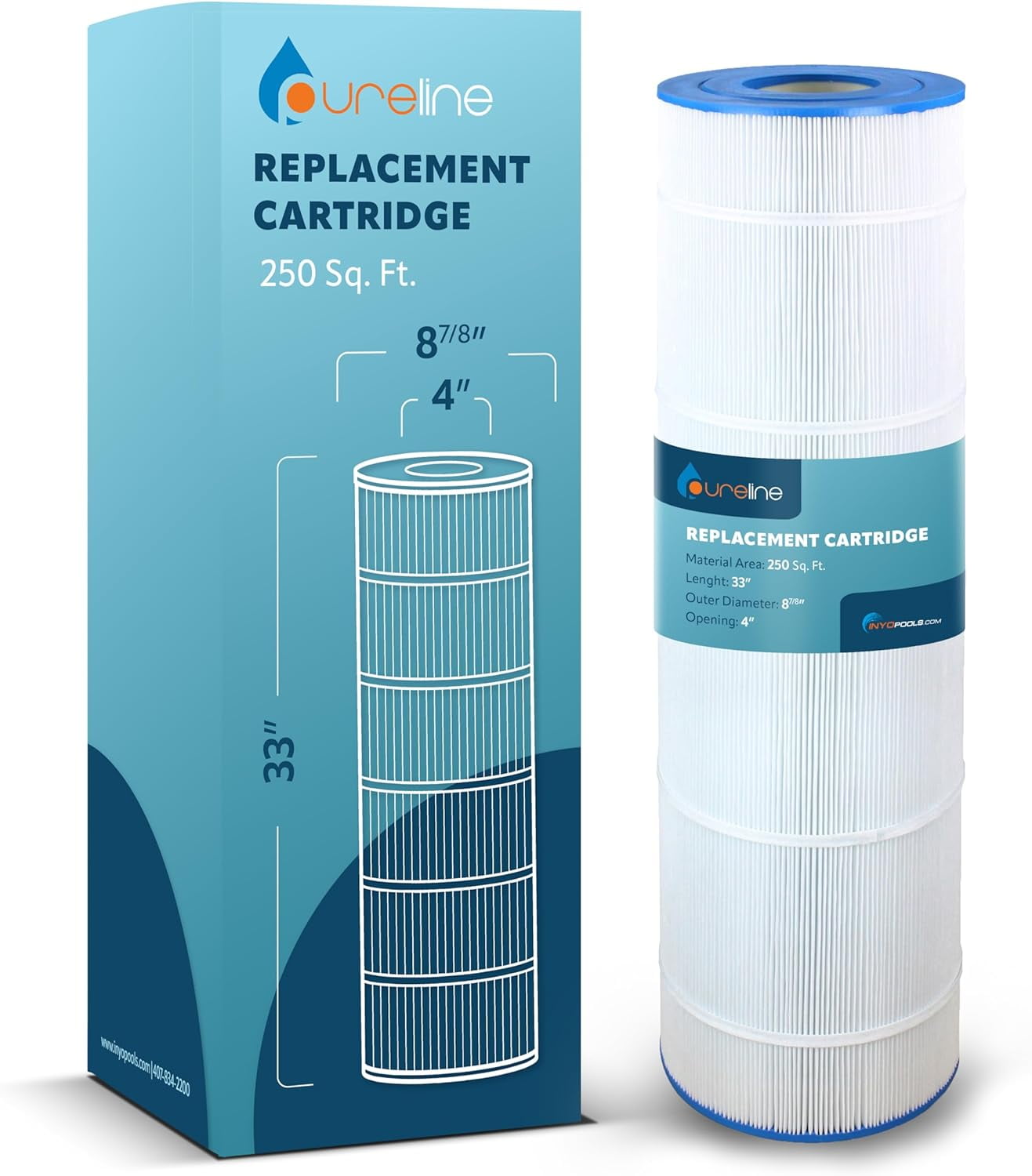 Pool Replacement Cartridge Filter, 250 Sq Ft, PL0128, Compatible with