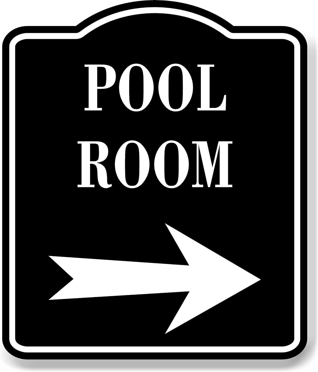 Pool Room Right Arrow BLACK Aluminum Composite Sign, 8.5