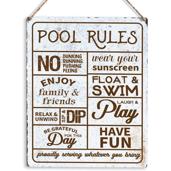 Pool Rules Artwork Wood Sign Rustic Farmhouse Style Wear Your Sunscreen Float and Swim Wooden Sign Hanging Plaque 8x10 Inch Summer Home Swimming Pool Decor for Presents