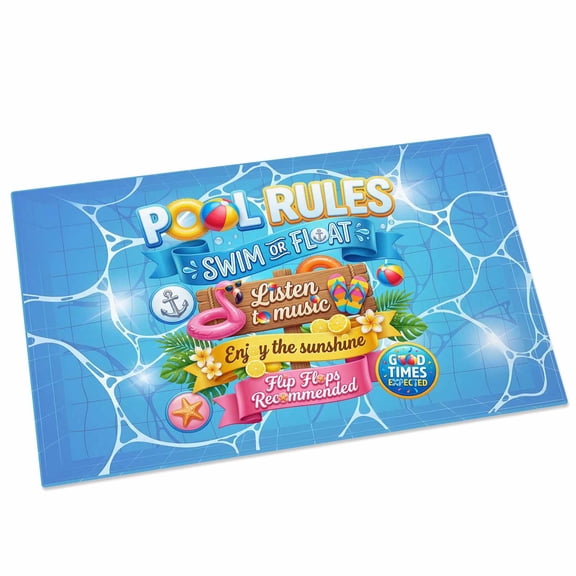 Pool Rules Door Mat 16x24 Inch Swim Ring Ball Slippers Floral Blue Swimming Pool Entryway Rug with Non-Slip Rubber, Front Door Mat Indoor Floor Mats for Living Room Bathroom Bedroom Home Office