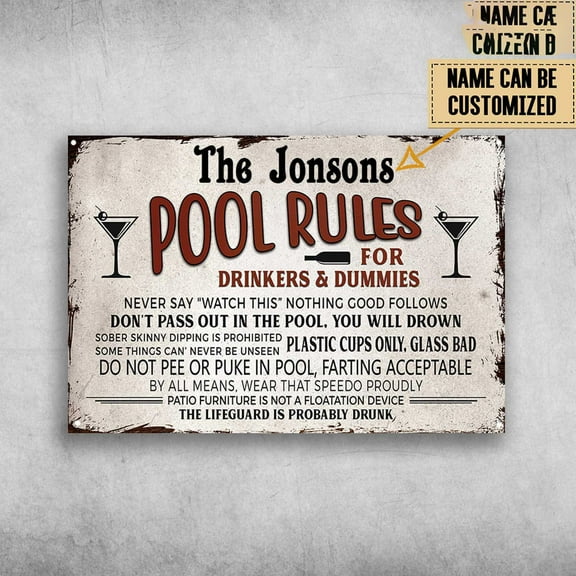 Pool Rules, For Drinkers And Dummies, Never Say What This, Nothing Good Follows Customized Personalized NAME 11 x 17 Inch Poster