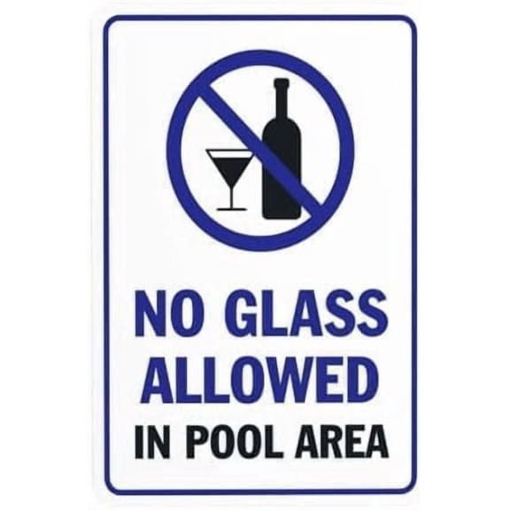 Pool Rules No Glass Allowed In Pool Area Metal Sign, Pool Rules Security Warning Plaque for Garage Street, Glass Ban Pool Safety Sign, 8x12 Inch For Home Wall Art Decor Metal Tin Sign