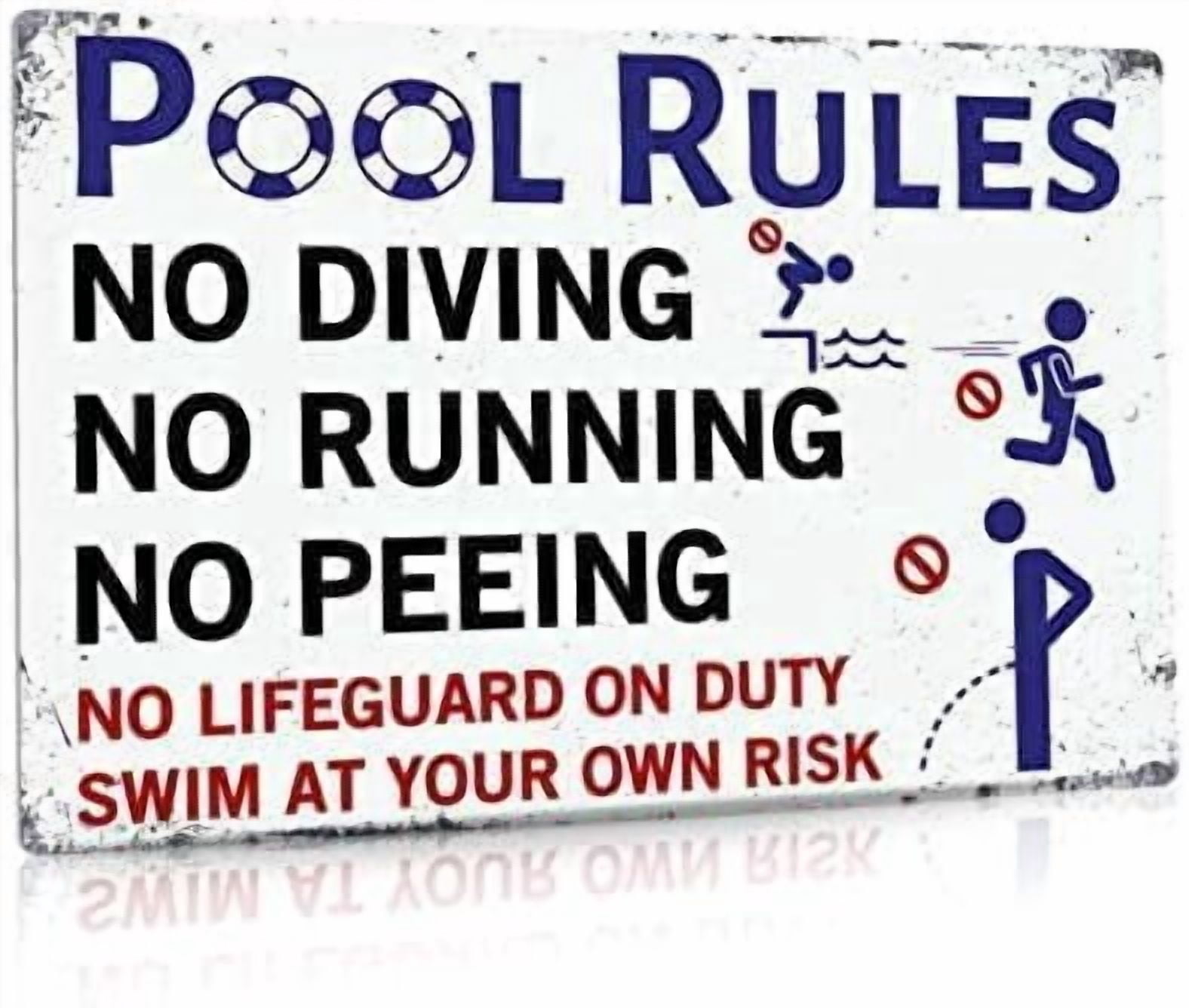 Pool Rules Indoor Outdoor Metal Sign, No Diving No Running No Peeing ...