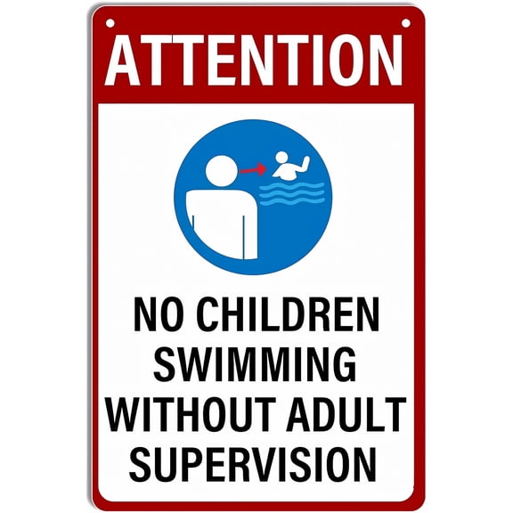 Pool Rules Metal Children Should Not Use Pool Without Adult Supervision - 8"x12" Metal Poster, Child Safety Decor for Home Bar Kitchen Coffee Man Cave Garage