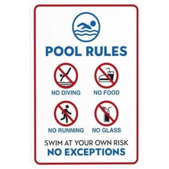 Pool Rules Metal Sign, Pool Rules Security Warning Plaque for Road Yard Garage Street, Residential Commercial Pool Safety Sign, 8x12 Inch